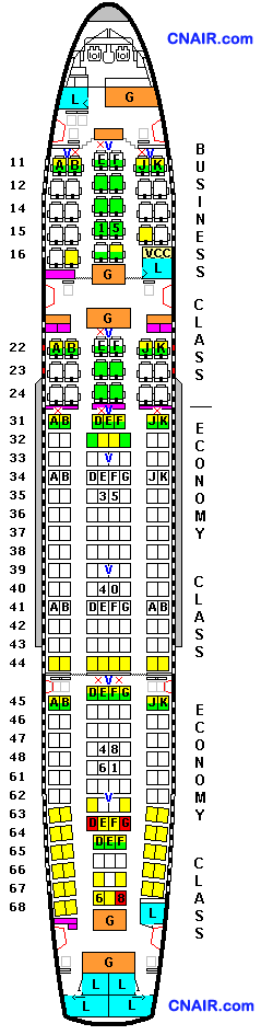 泰國航空公司空中客車A300-600(Version-3602)機型航班座位圖